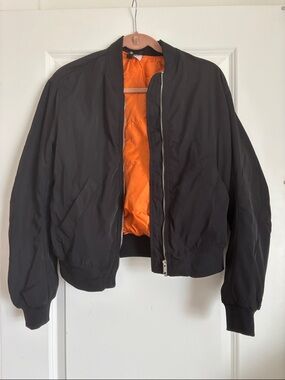 Men's Black Bomber Jacket with Orange Lining